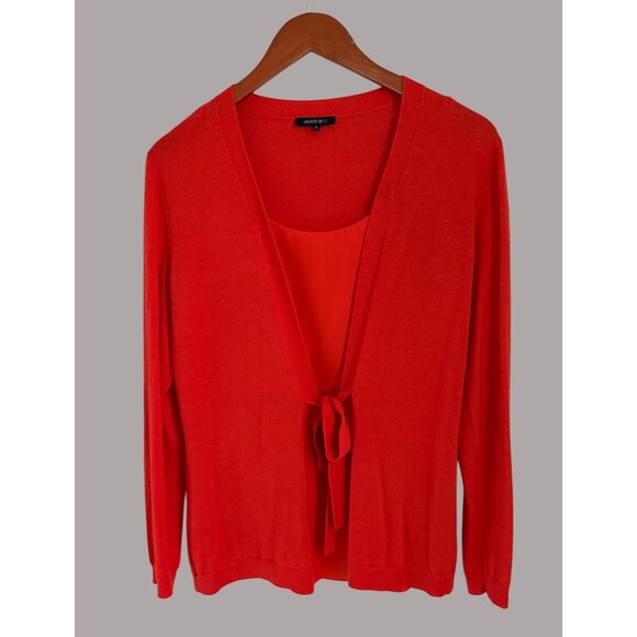 Lafayette 148 New York Red Cashmere & Silk Tie-Front Cardigan Sweater M - Picture 2 of 8